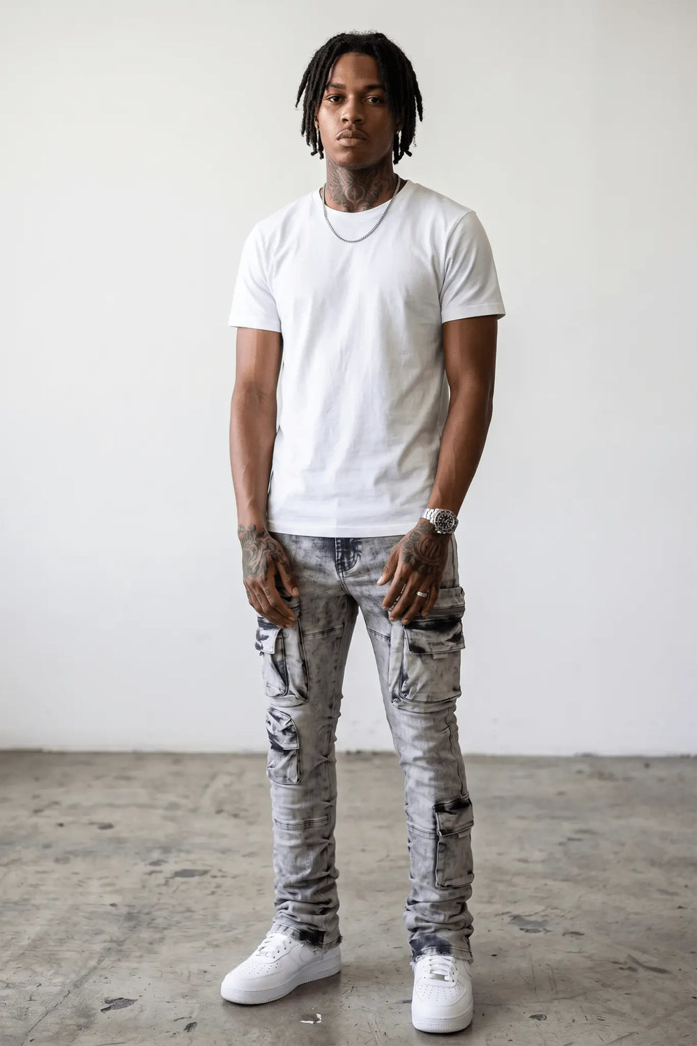 Pocketed Stacked Denim (Grey) - Zamage