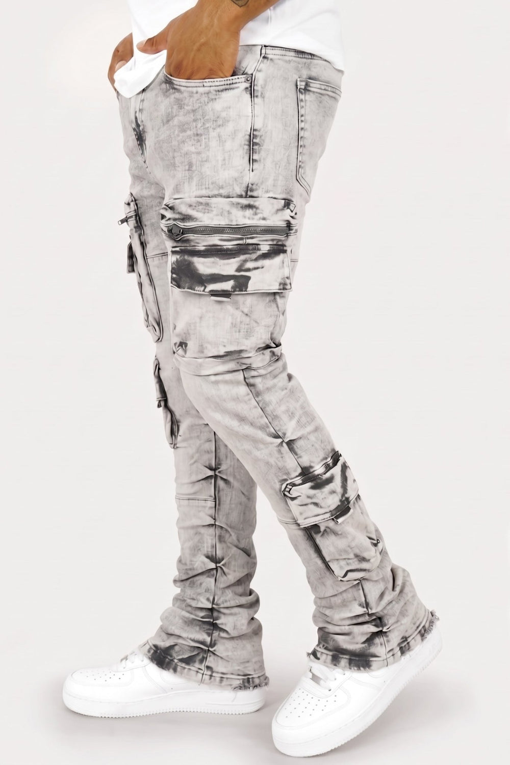 Pocketed Stacked Denim (Grey) - Zamage