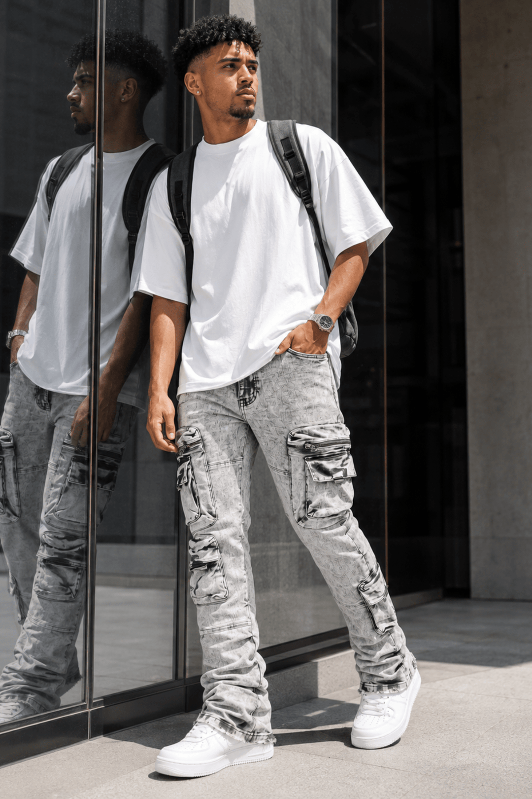 Pocketed Stacked Denim (Grey) - Zamage