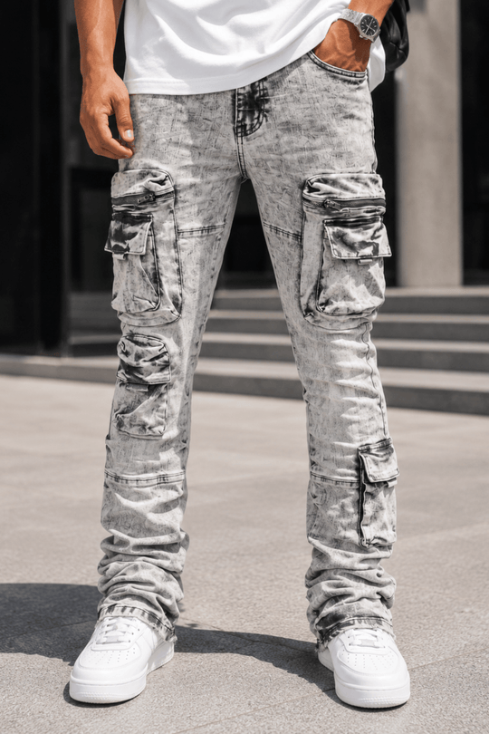 Pocketed Stacked Denim (Grey) - Zamage