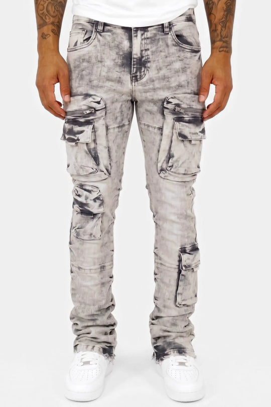 Pocketed Stacked Denim (Grey) - Zamage