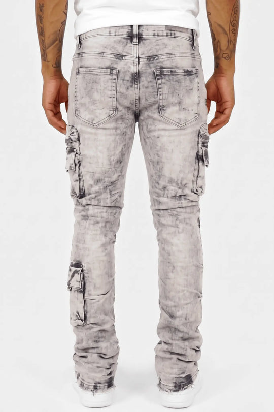 Pocketed Stacked Denim (Grey) - Zamage