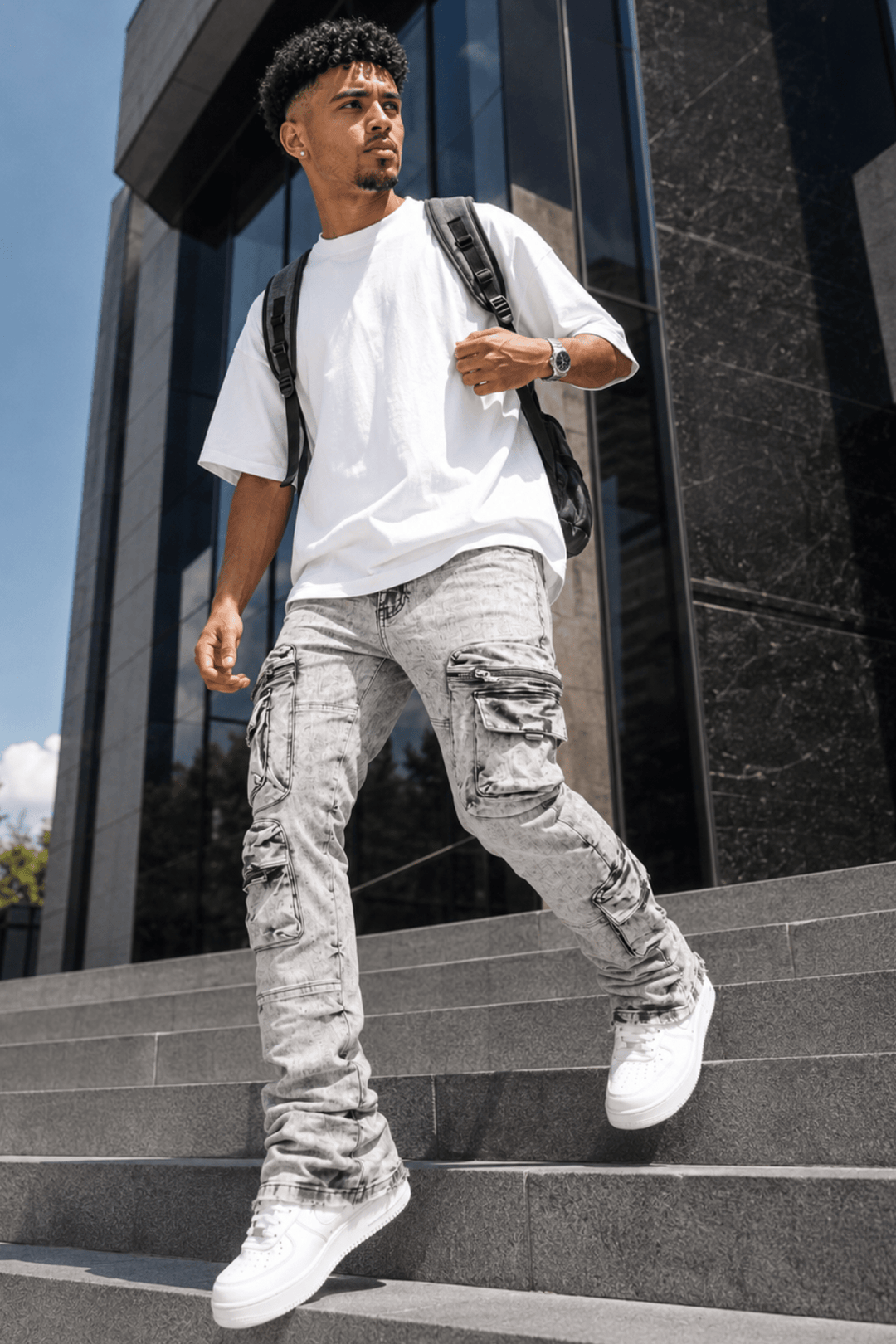 Pocketed Stacked Denim (Grey) - Zamage