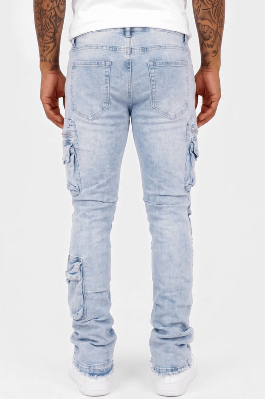 Pocketed Stacked Denim (Ice Blue) - Zamage