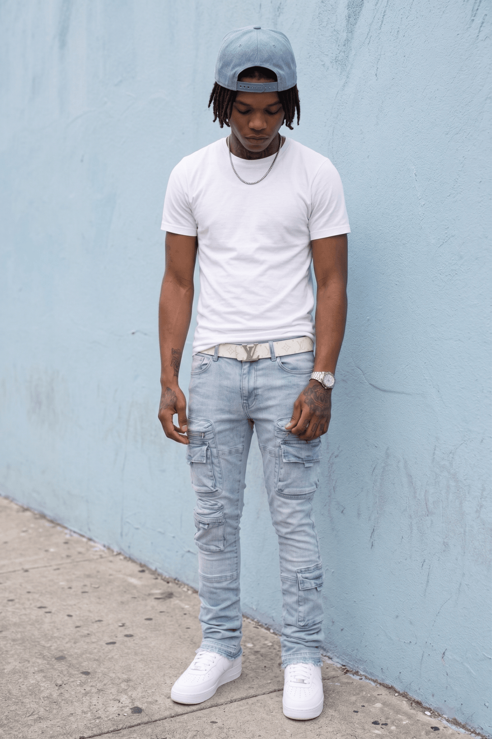 Pocketed Stacked Denim (Ice Blue) - Zamage