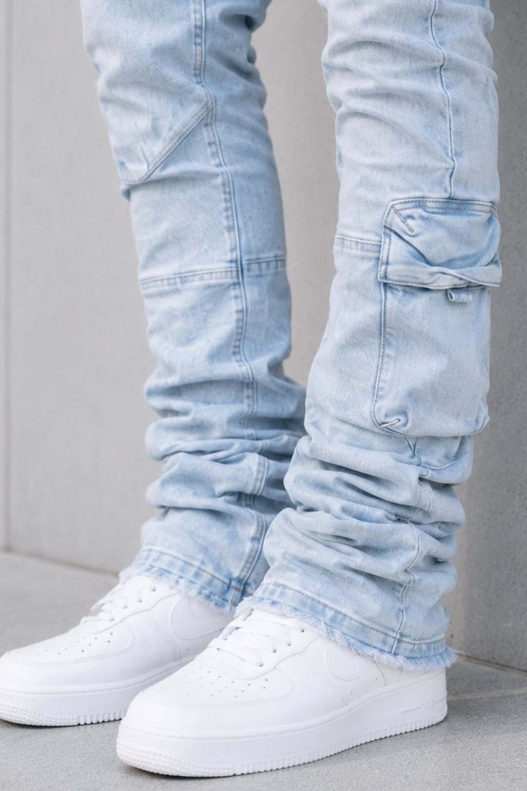 Pocketed Stacked Denim (Ice Blue) - Zamage
