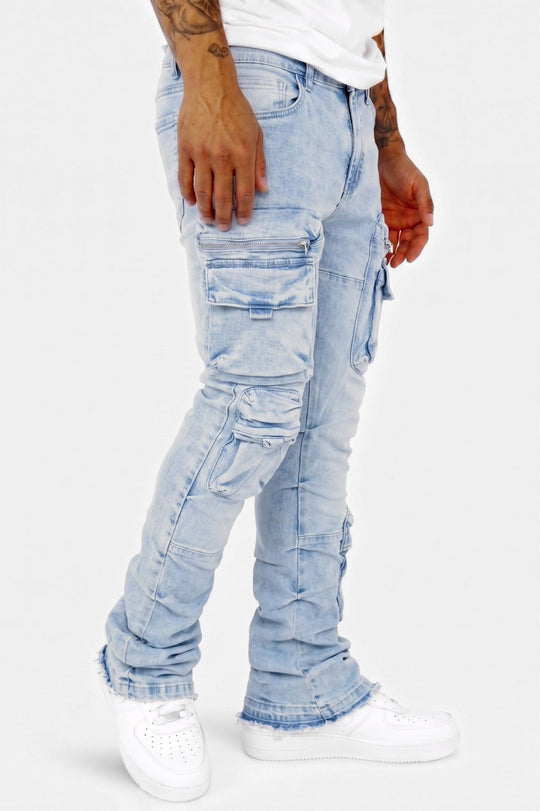 Pocketed Stacked Denim (Ice Blue) - Zamage