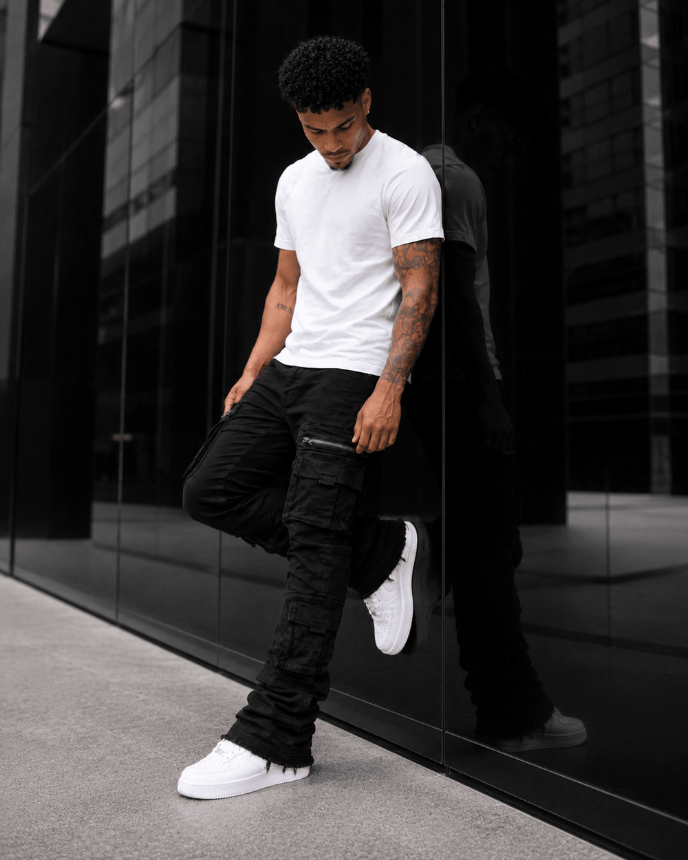 Pocketed Stacked Denim (Jet Black) (L7094) - Zamage