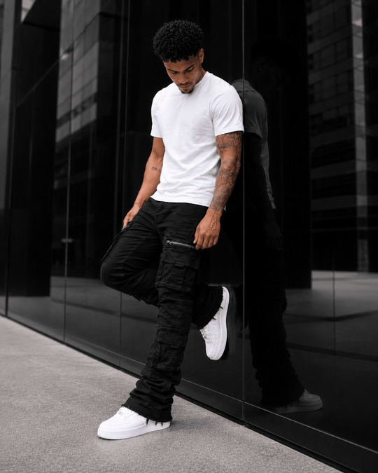 Pocketed Stacked Denim (Jet Black) (L7094) - Zamage