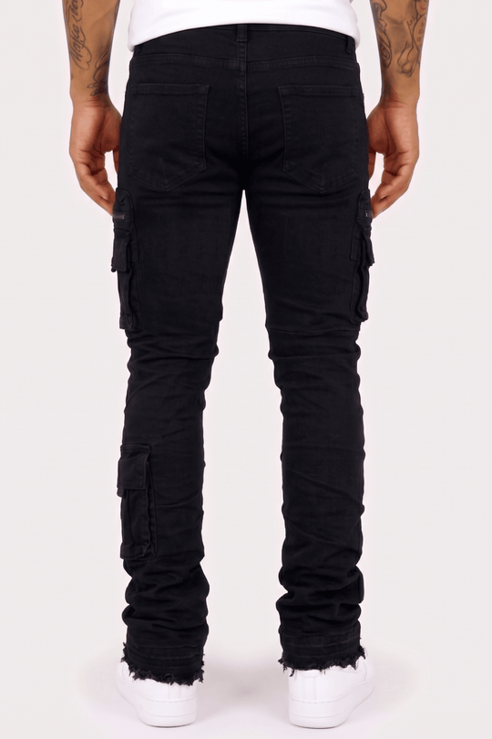 Pocketed Stacked Denim (Jet Black) (L7094) - Zamage