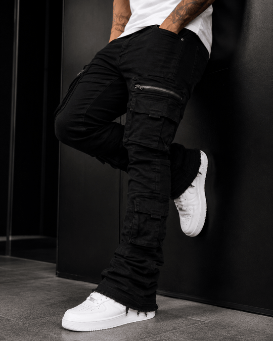 Pocketed Stacked Denim (Jet Black) (L7094) - Zamage