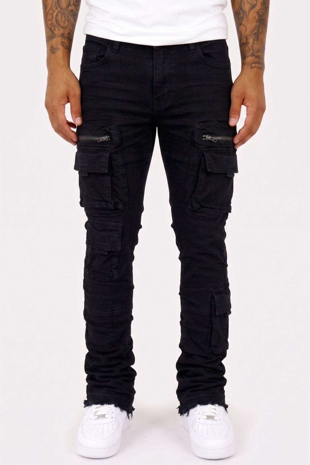 Pocketed Stacked Denim (Jet Black) (L7094) - Zamage