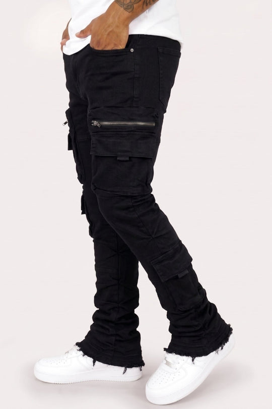 Pocketed Stacked Denim (Jet Black) (L7094) - Zamage