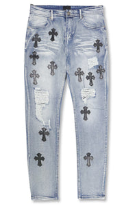 Crossed Patched Denim (Blue Wash)