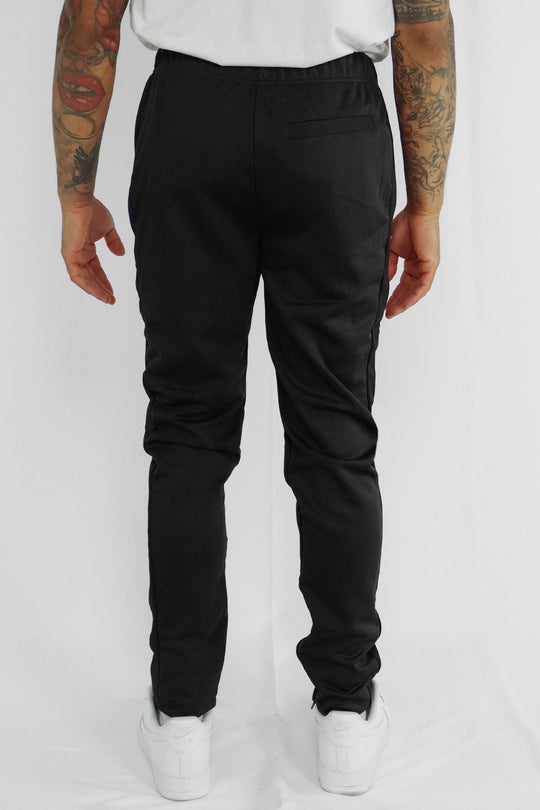 Premium Side Stripe Zip Pocket Track Pants (Black - Black) - Zamage