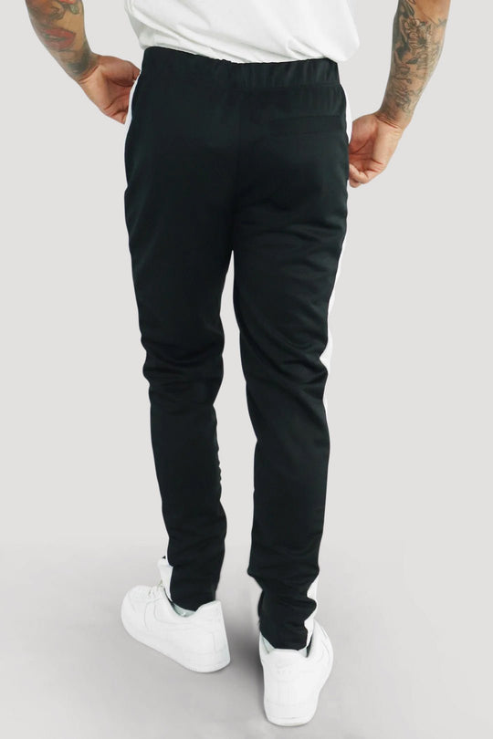 Premium Side Stripe Zip Pocket Track Pants (Black - White) - Zamage