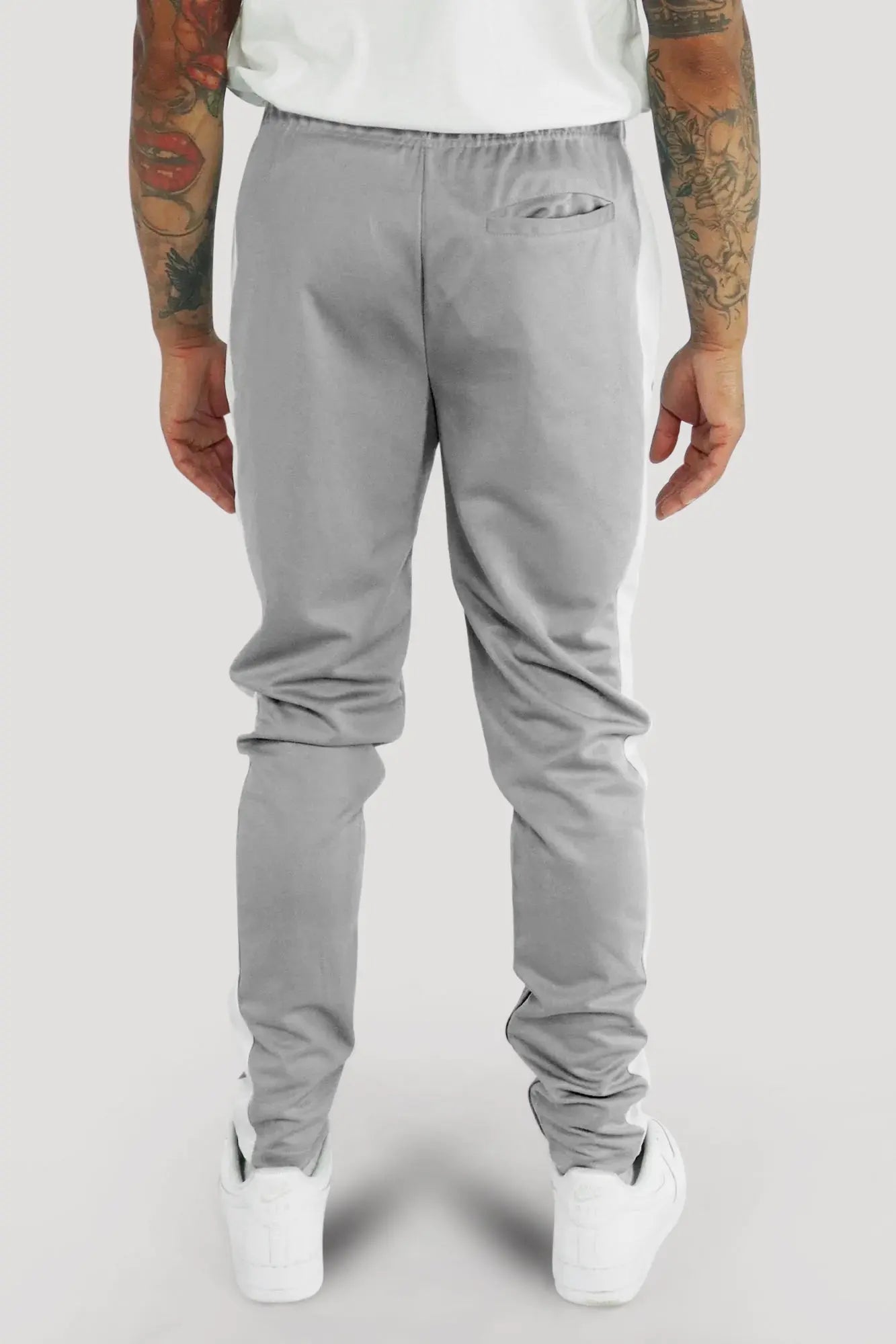 Premium Side Stripe Zip Pocket Track Pants (Grey - White) - Zamage