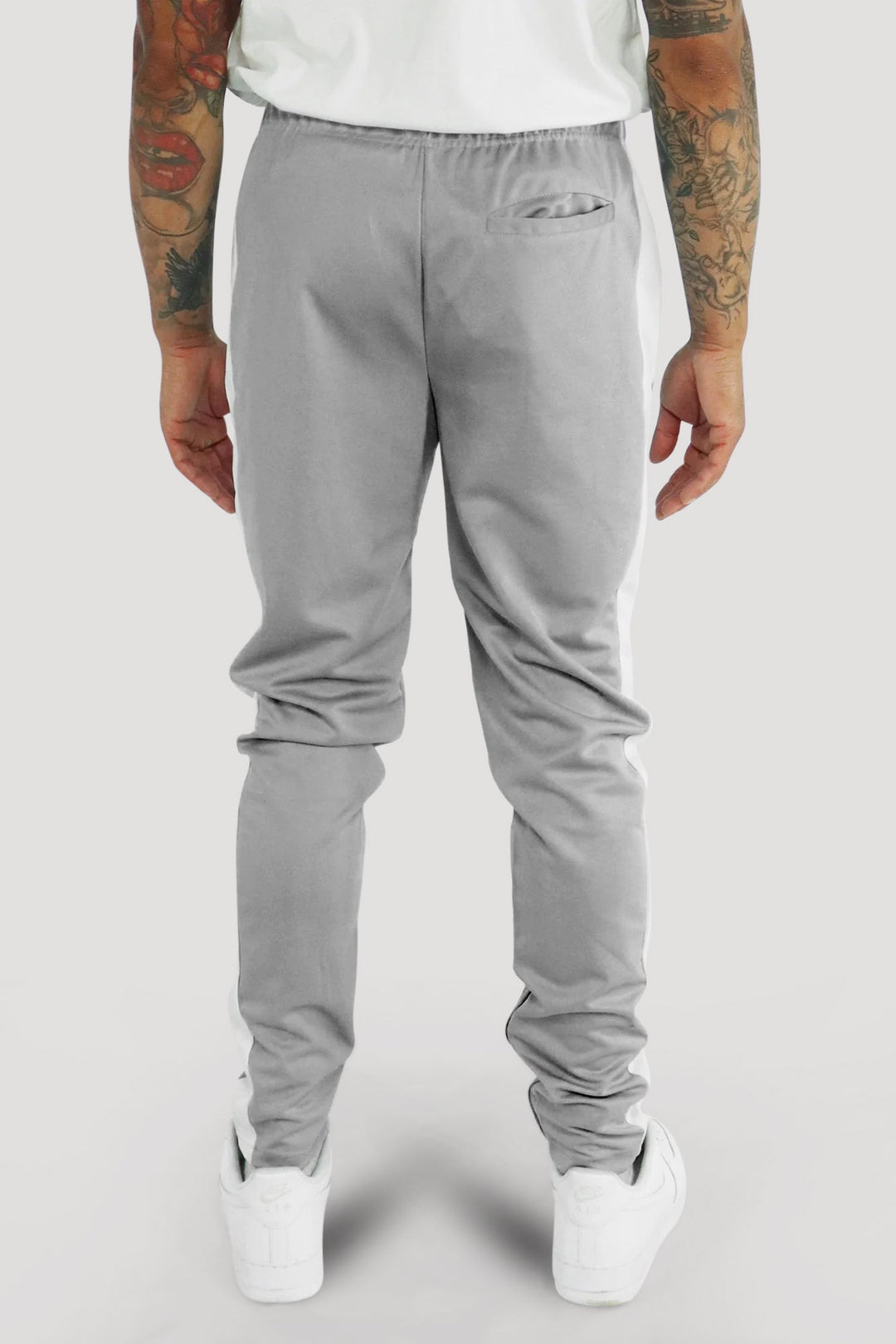 Premium Side Stripe Zip Pocket Track Pants (Grey - White) - Zamage