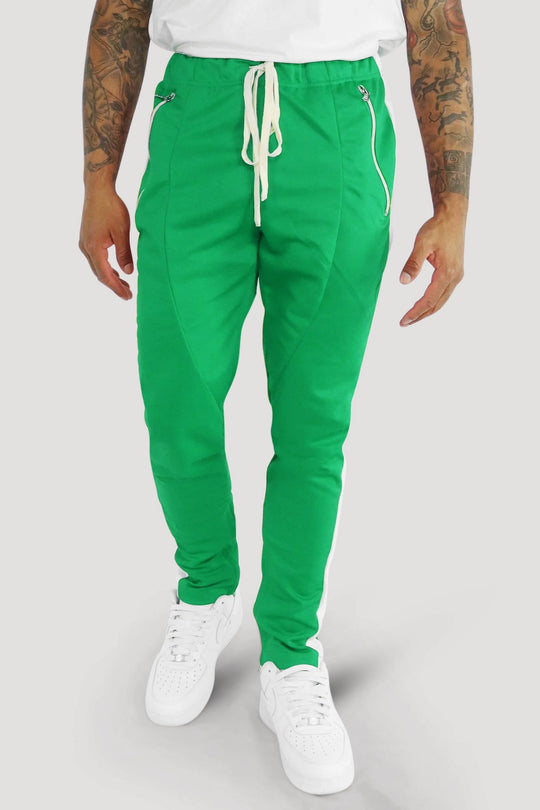 Premium Side Stripe Zip Pocket Track Pants (Kelly Green - White) - Zamage