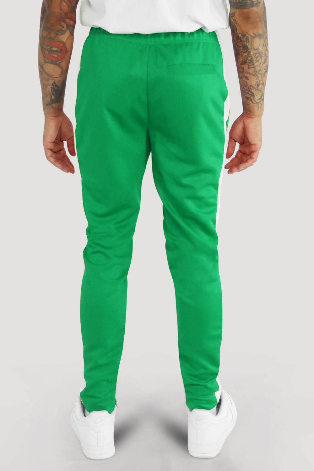 Premium Side Stripe Zip Pocket Track Pants (Kelly Green - White) - Zamage