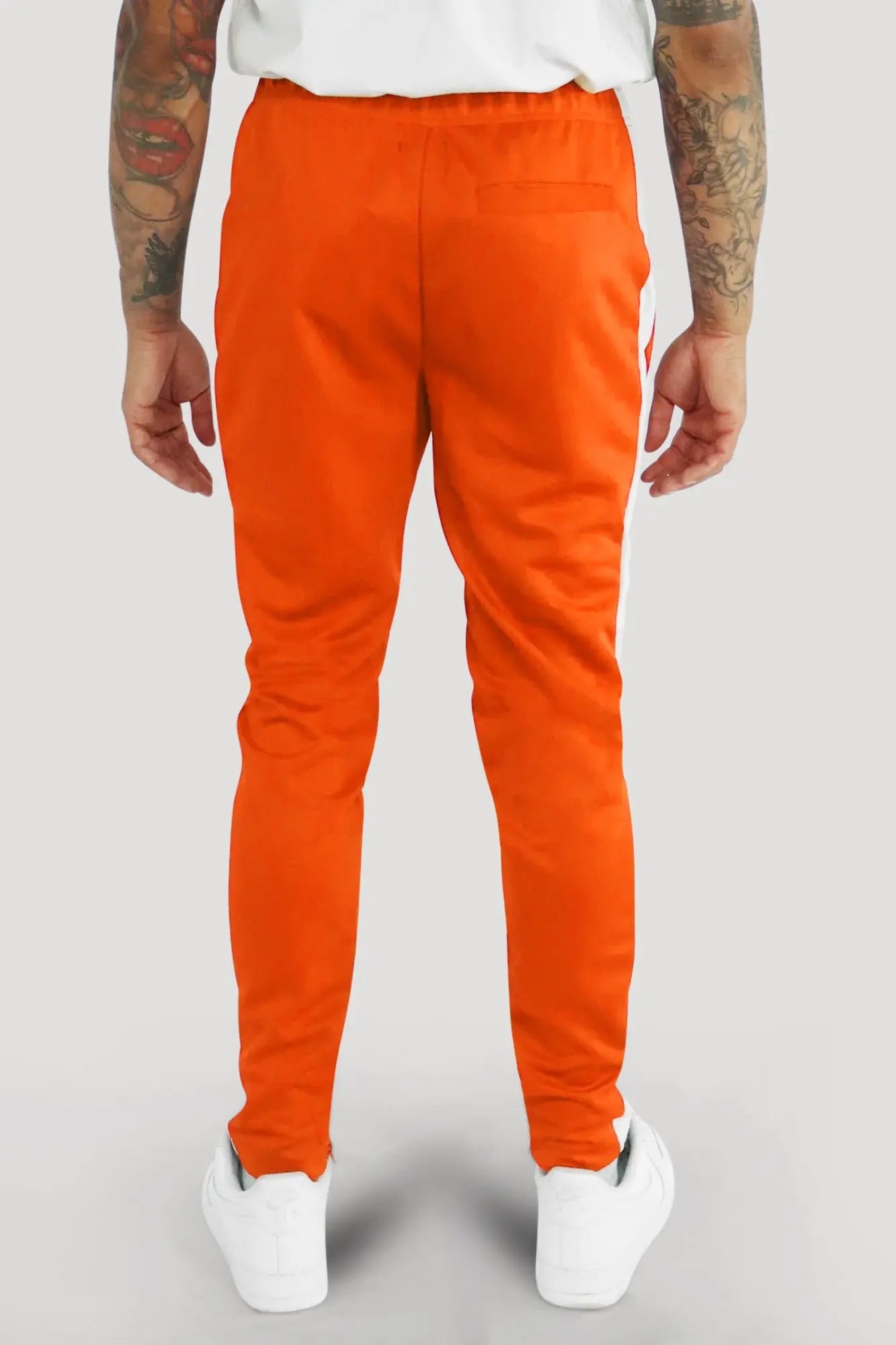 Premium Side Stripe Zip Pocket Track Pants (Orange - White) - Zamage