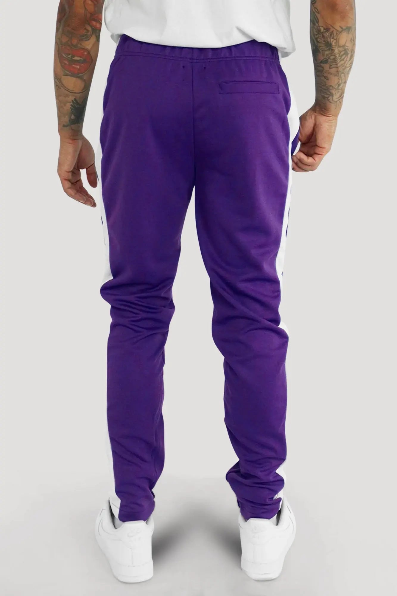 Premium Side Stripe Zip Pocket Track Pants (Purple - White) - Zamage