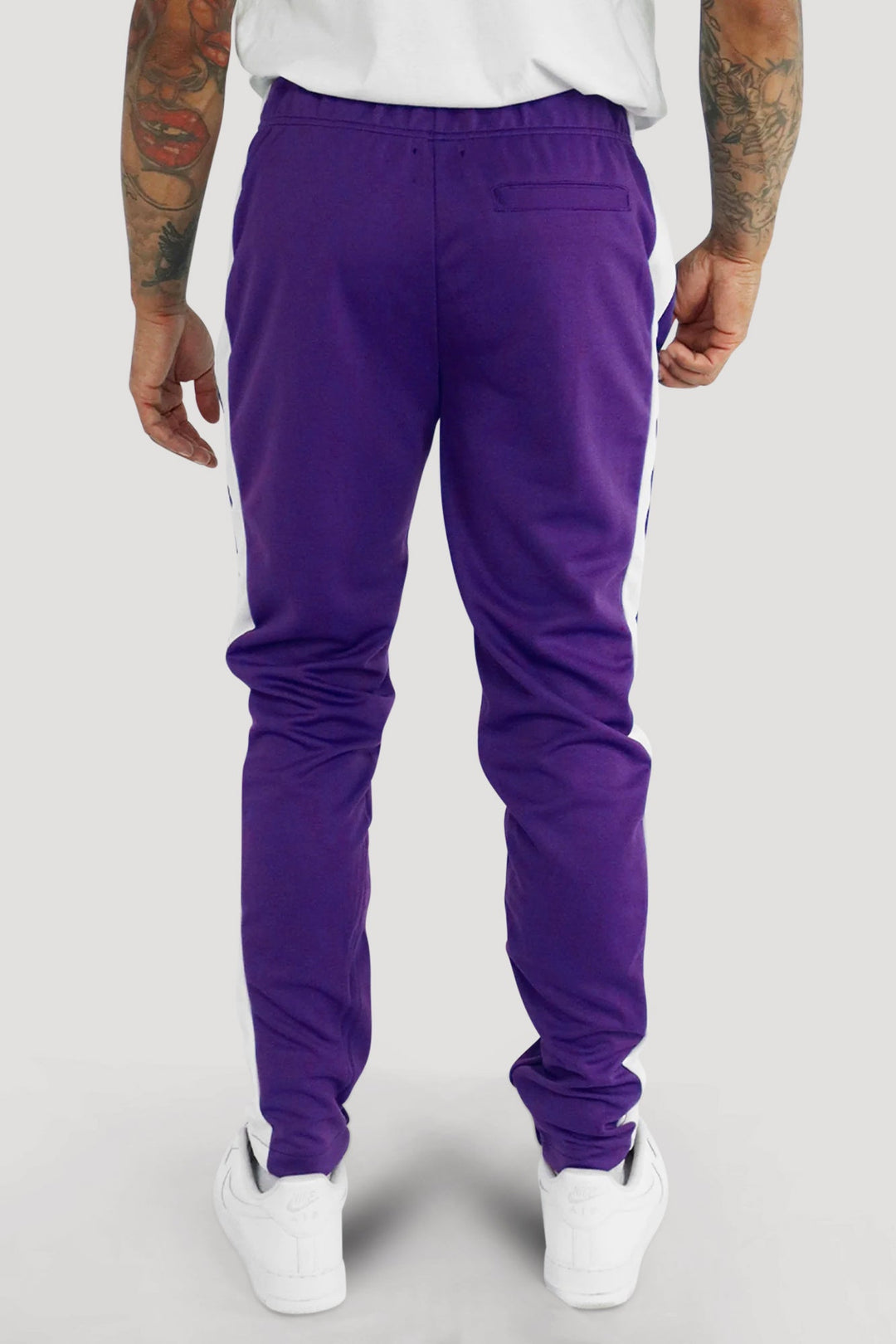 Premium Side Stripe Zip Pocket Track Pants (Purple - White) - Zamage