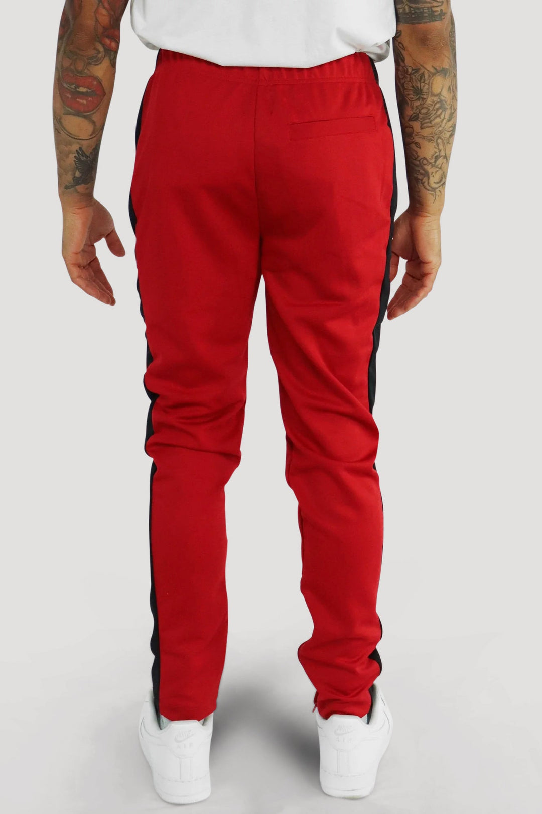 Premium Side Stripe Zip Pocket Track Pants (Red - Black) - Zamage