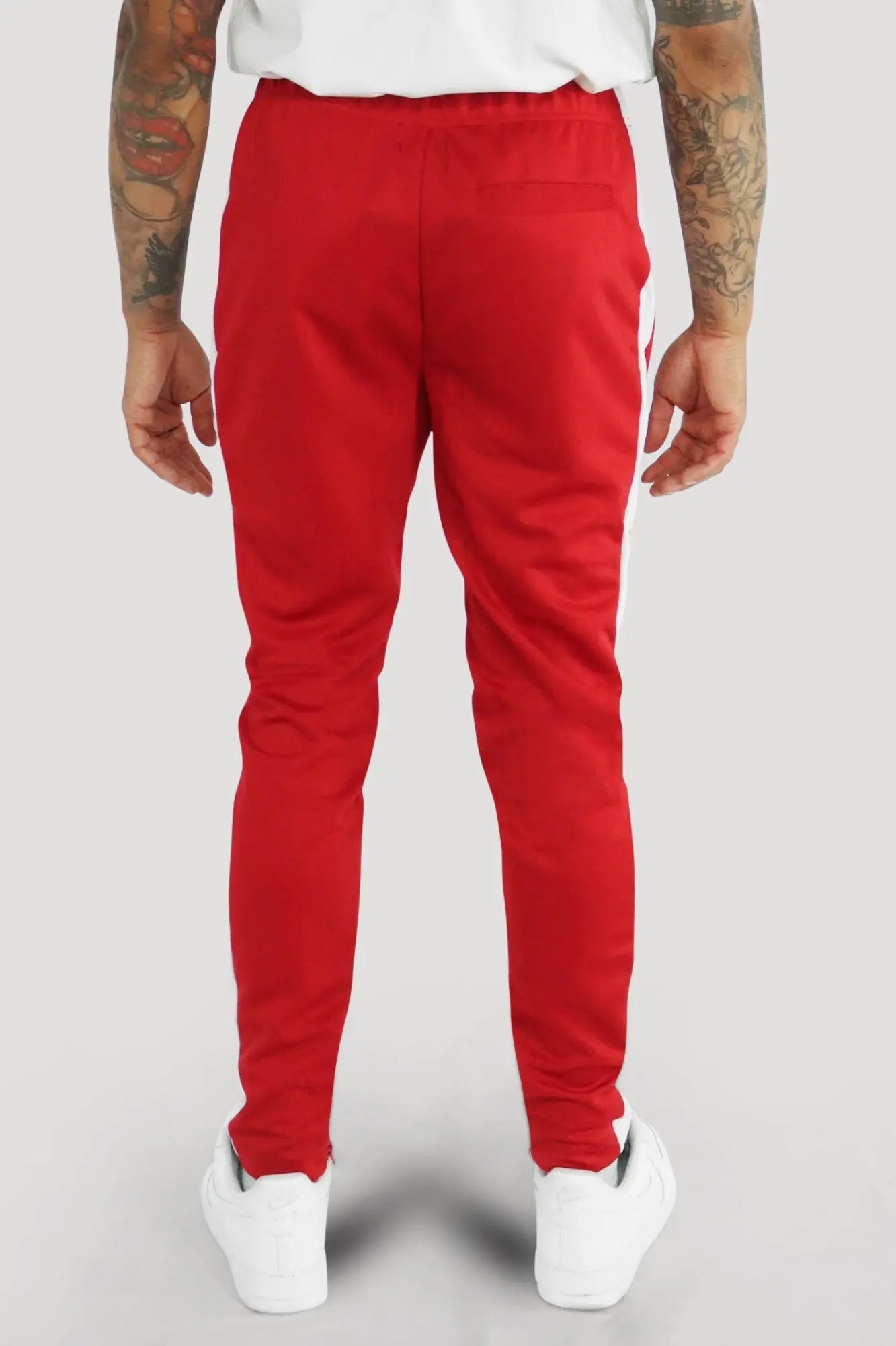 Premium Side Stripe Zip Pocket Track Pants (Red-White) - Zamage