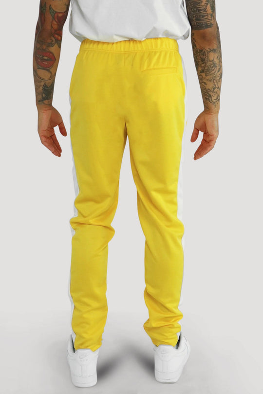 Premium Side Stripe Zip Pocket Track Pants (Yellow - White) - Zamage
