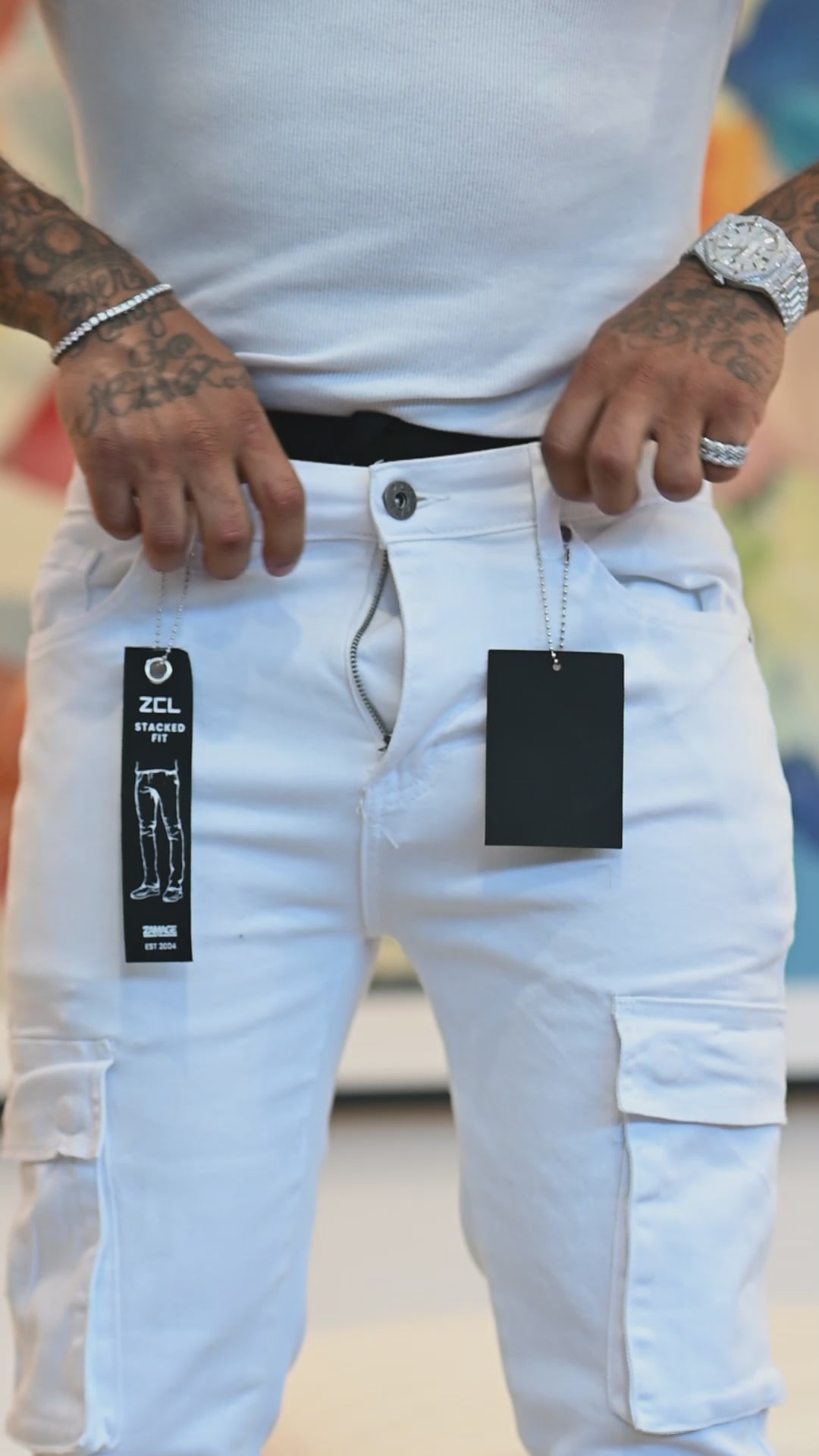 Vortex Cargo Stacked Denim (White)