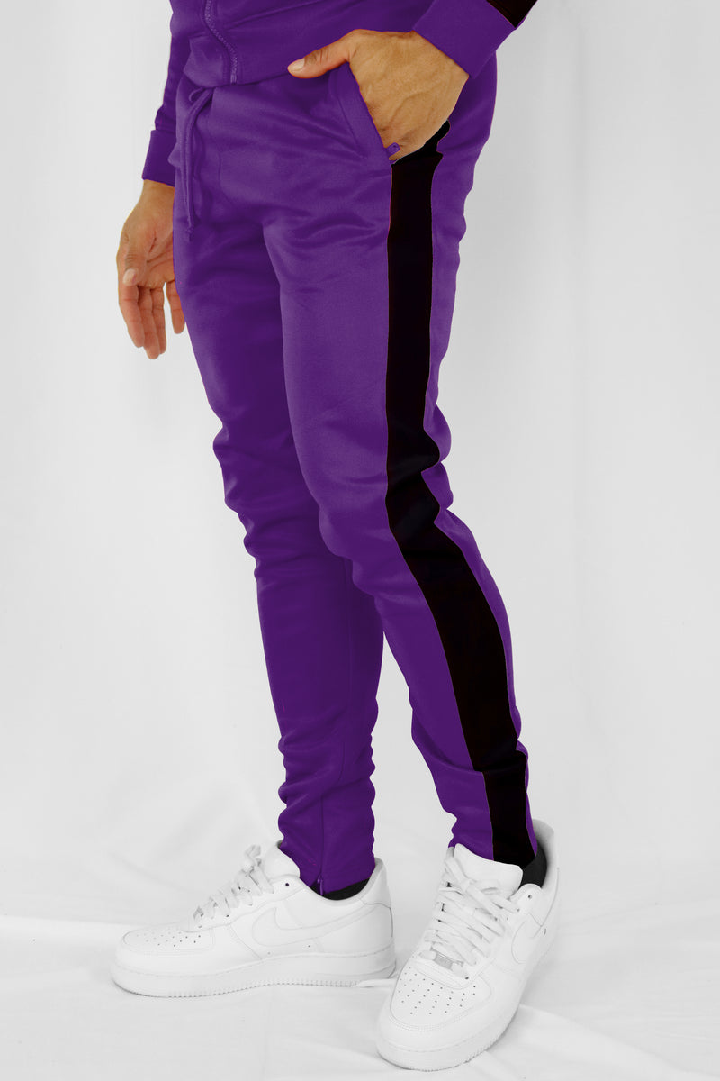 Outside Solid One Stripe Track Pants (Purple - Black) (100-402)