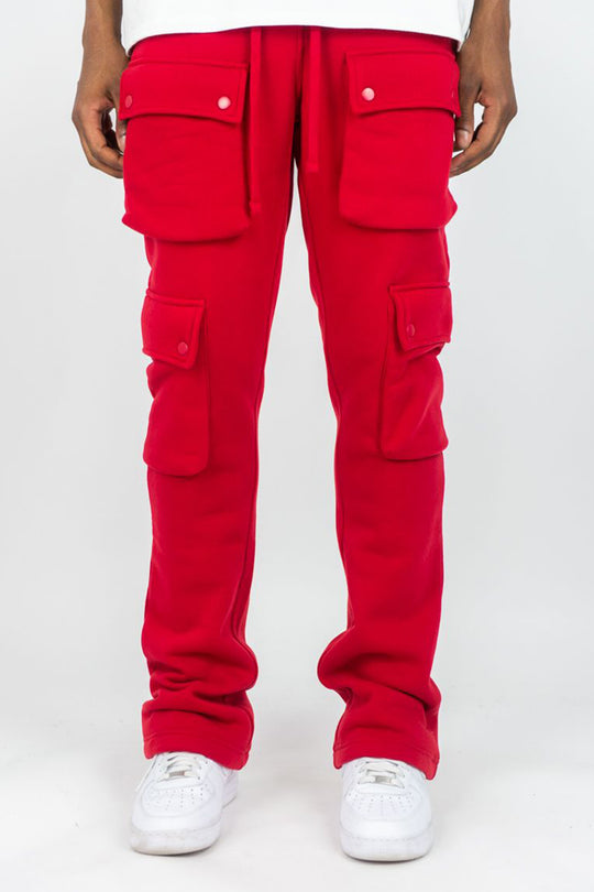 Stacked Cargo Fleece Pant (Red) (100-476)