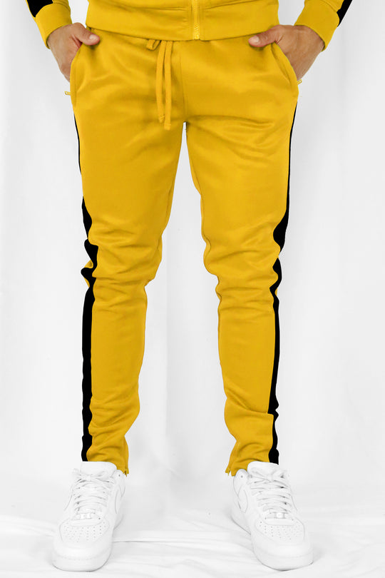 Outside Solid One Stripe Track Pants (Golden Yellow - Black) - Zamage