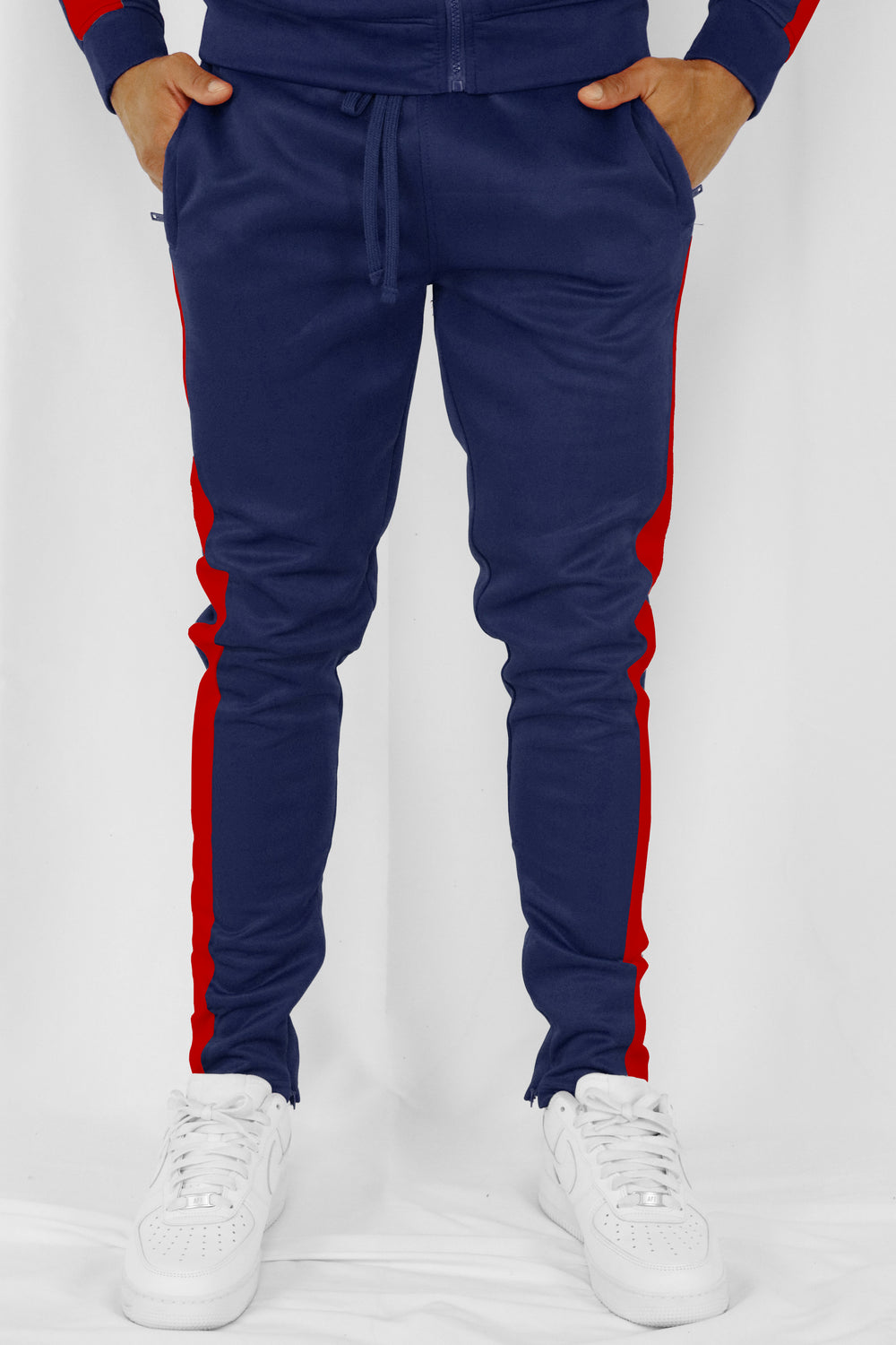 Outside Solid One Stripe Track Pants (Navy - Red) (100-402) - Zamage