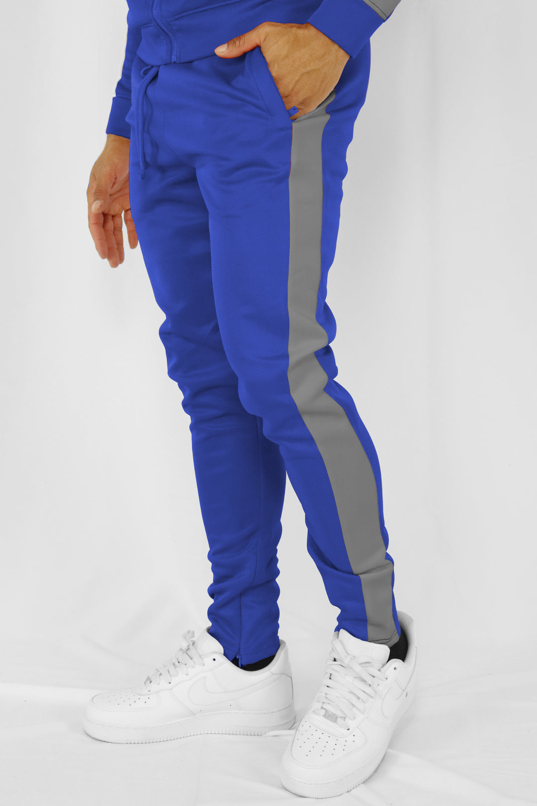 Solid One Stripe Track Pants (Royal - Grey) - Zamage
