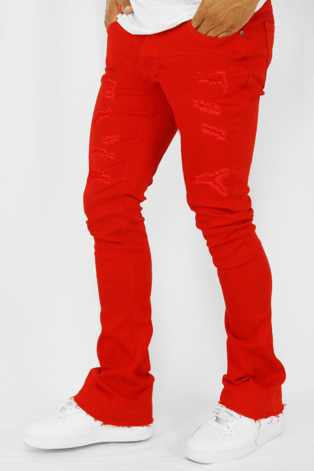 Vortex Ripped Stacked Denim (Red) - Zamage