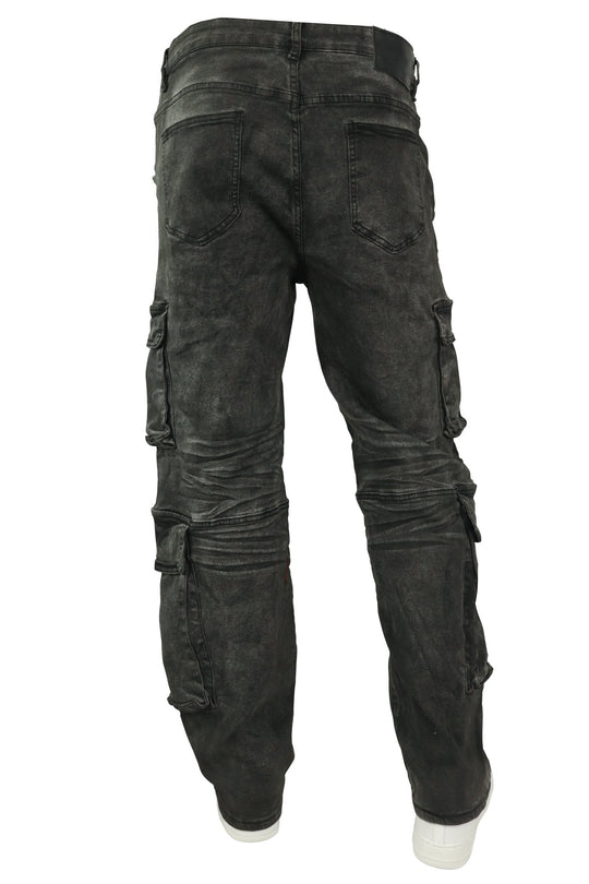 Relaxed Cargo Baggy Fit Denim (Black Bleach) (M8256D) - Zamage