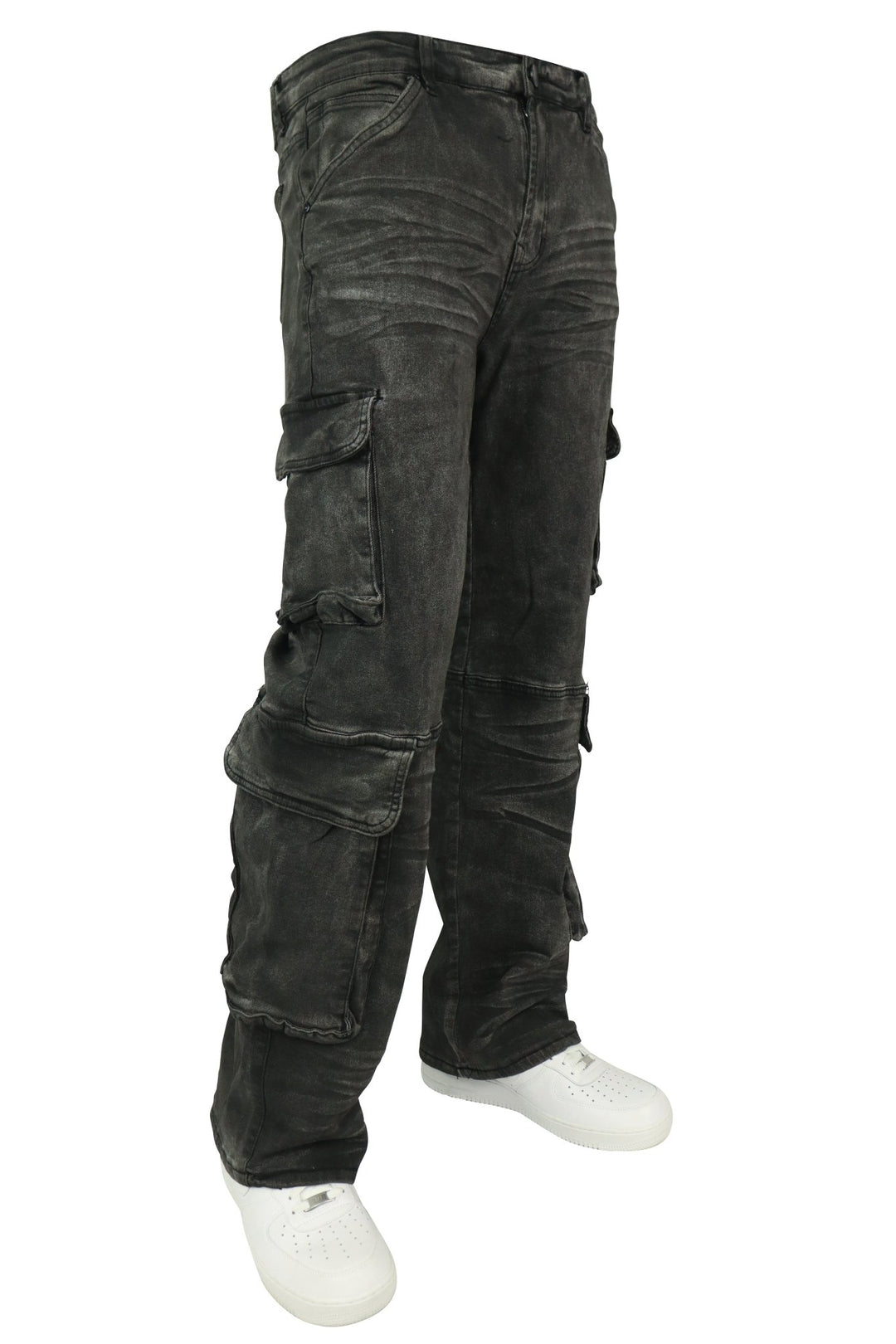 Relaxed Cargo Baggy Fit Denim (Black Bleach) (M8256D) - Zamage