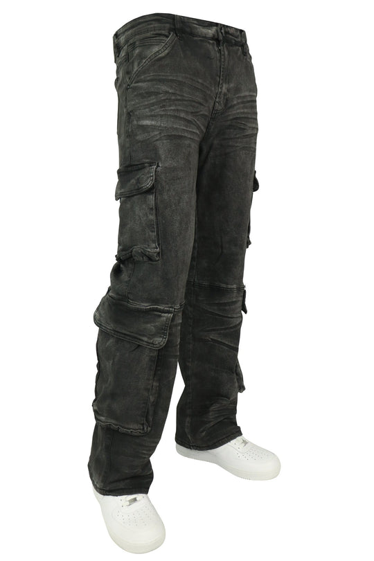 Relaxed Cargo Baggy Fit Denim (Black Bleach) (M8256D) - Zamage