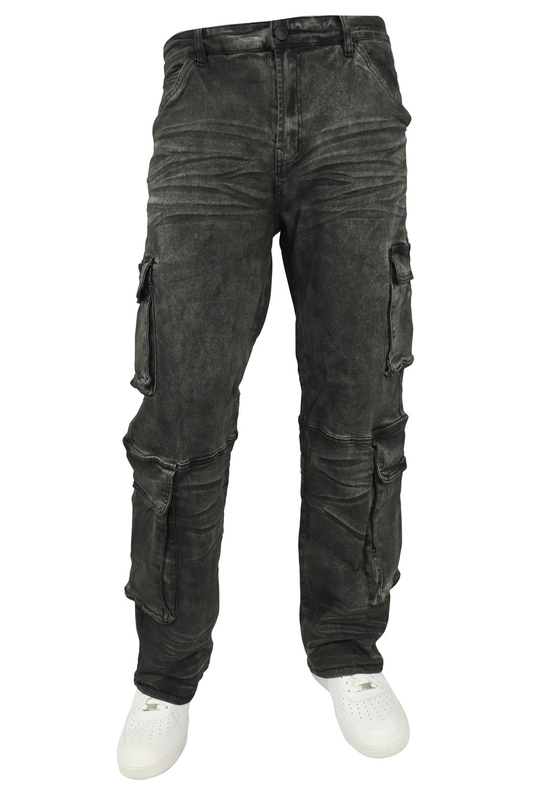 Relaxed Cargo Baggy Fit Denim (Black Bleach) (M8256D) - Zamage