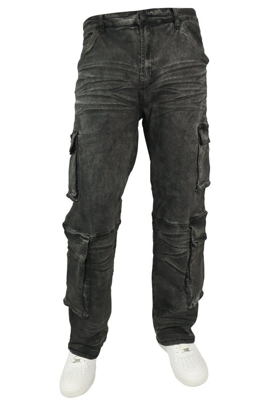 Relaxed Cargo Baggy Fit Denim (Black Bleach) (M8256D) - Zamage