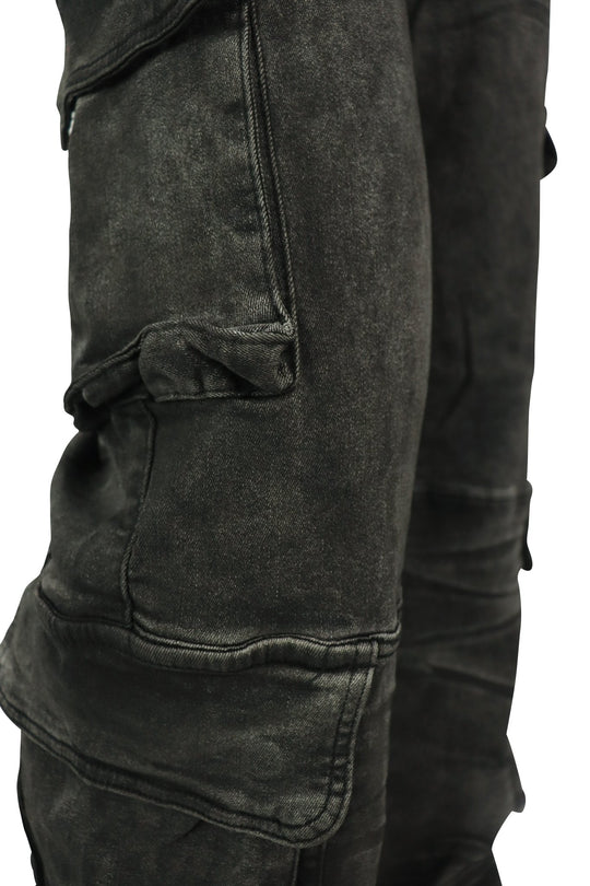 Relaxed Cargo Baggy Fit Denim (Black Bleach) (M8256D) - Zamage