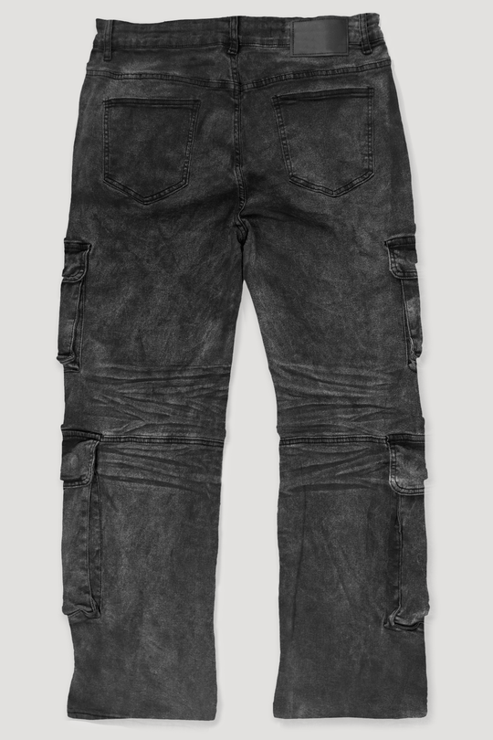 Relaxed Cargo Baggy Fit Denim (Black Bleach) (M8256D) - Zamage