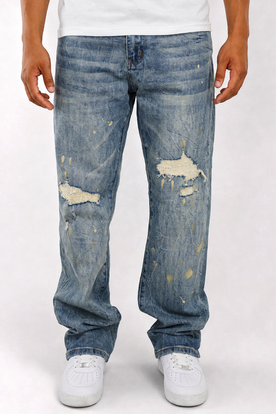 Legacy Paint Drip Relaxed Fit Denim (Vintage Wash) (M8823D)