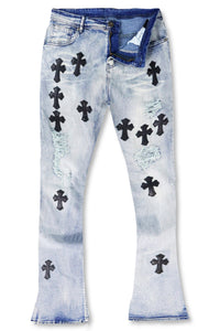 Crossed Patched Super Stacked Denim (Blue Wash)