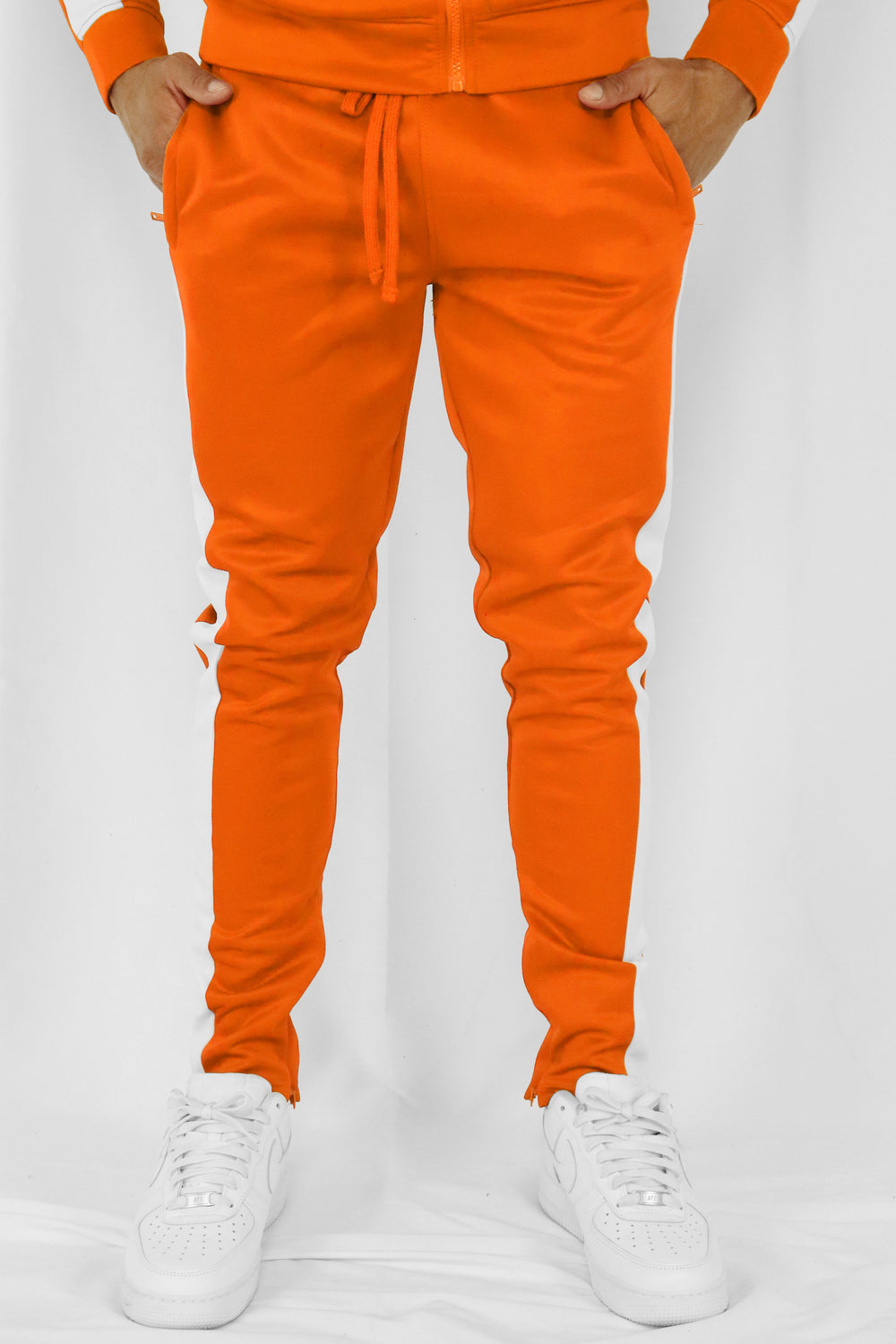 Outside Solid One Stripe Track Pants Orange - White (100-402) - Zamage
