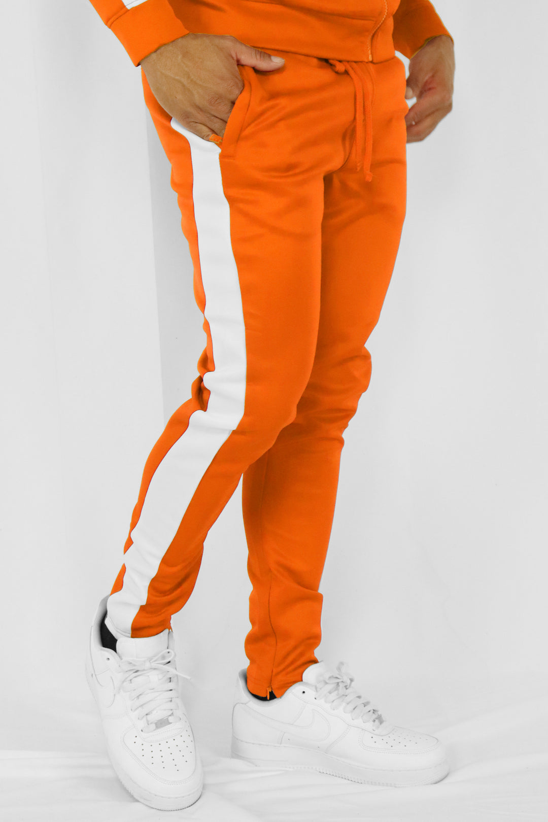 Outside Solid One Stripe Track Pants Orange - White (100-402) - Zamage