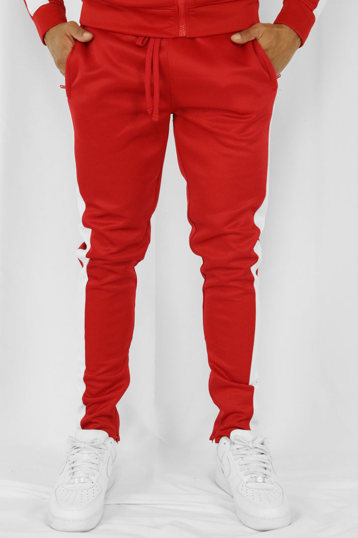 Outside Solid One Stripe Track Pants (Red-White)