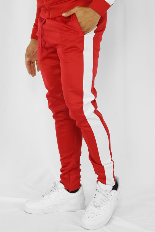 Outside Solid One Stripe Track Pants (Red-White) - Zamage